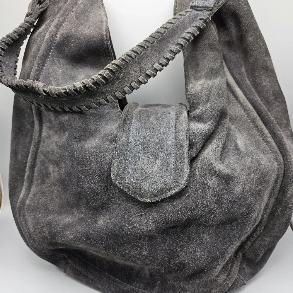 BCBG Generation Suede Large Hobo Bag Fume Gray Magnetic Snap - Picture 1 of 12